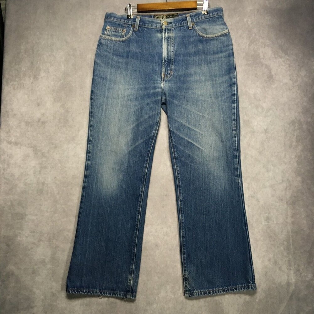 VTG Structure Mens Bootcut Fit Blue Jeans size 36x30‎ Cotton Denim Pants Zip Fly